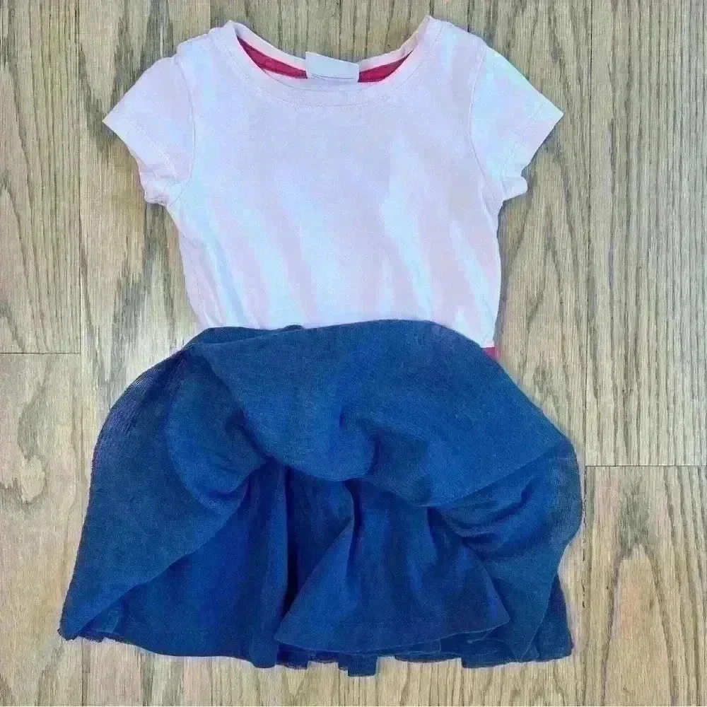 Hanna Andersson Girls Pink Red Navy Blue With Bow Dress Size 90 (US 3) - Picture 8 of 10